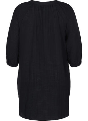 Bomulds tunika med knapper og 3/4 ærmer, Black, Packshot image number 1