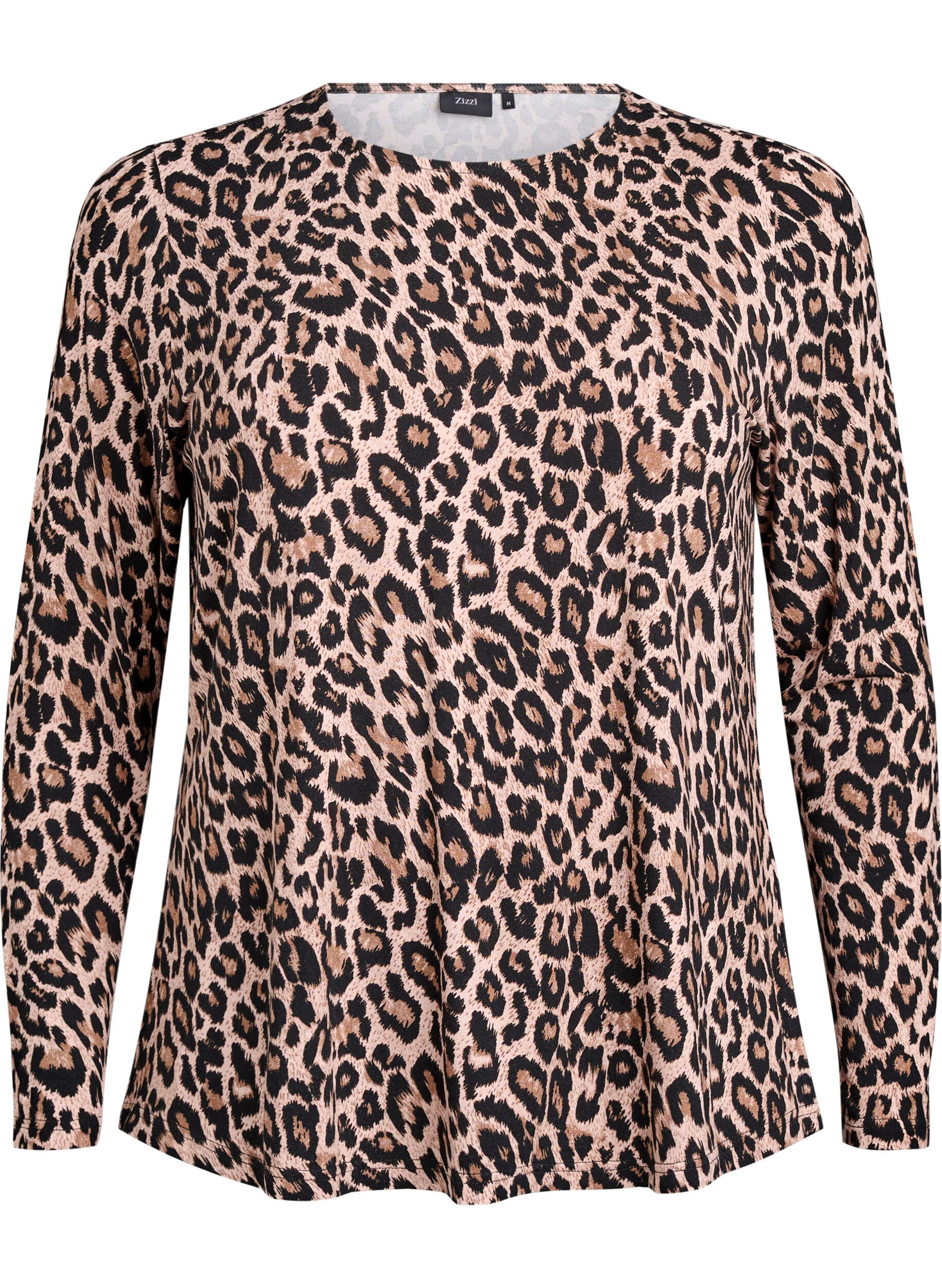 ZizziLang&aelig;rmet bluse med leopardprint, Brun, Packshot image number 0