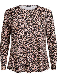 Lang&aelig;rmet bluse med leopardprint, Brun