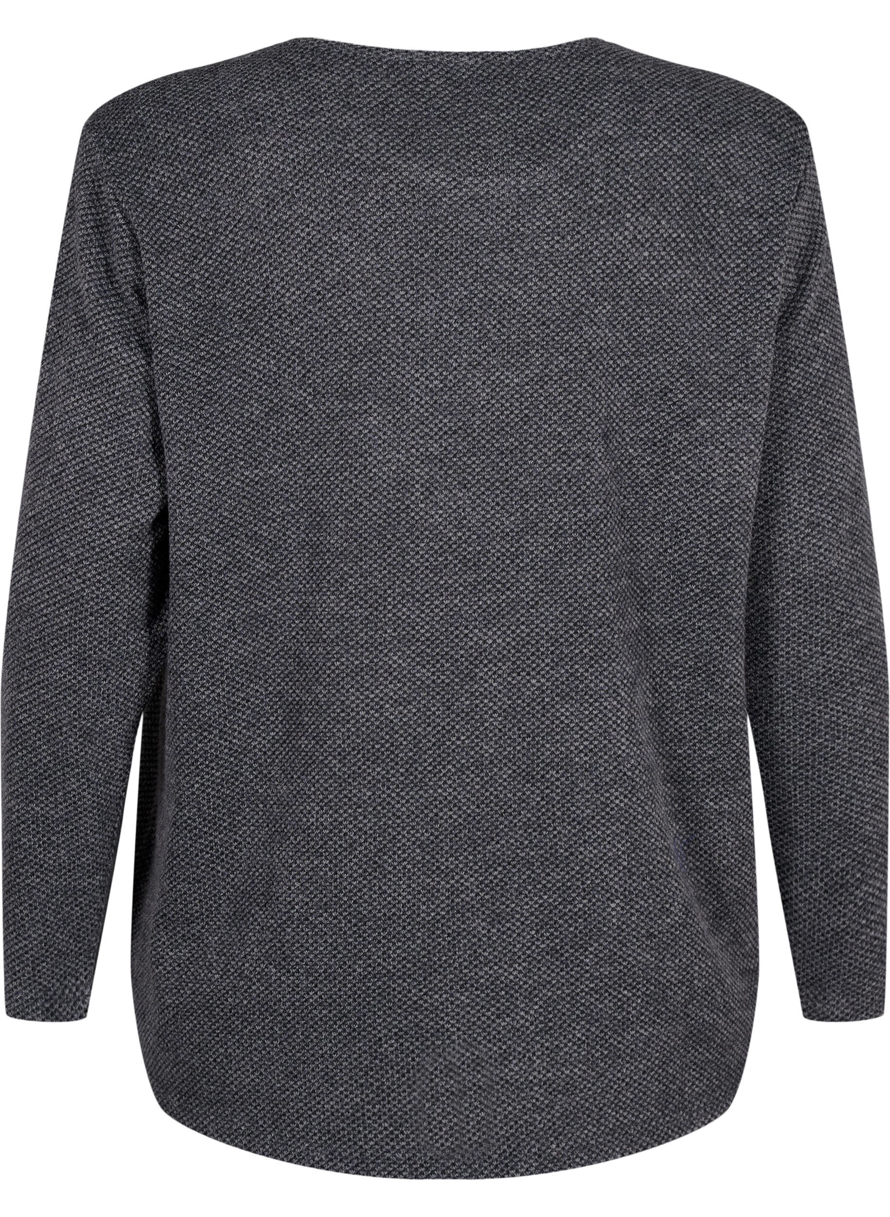 Zizzi Meleret bluse med rund hals og lange &aelig;rmer, Dark Grey, Packshot image number 1