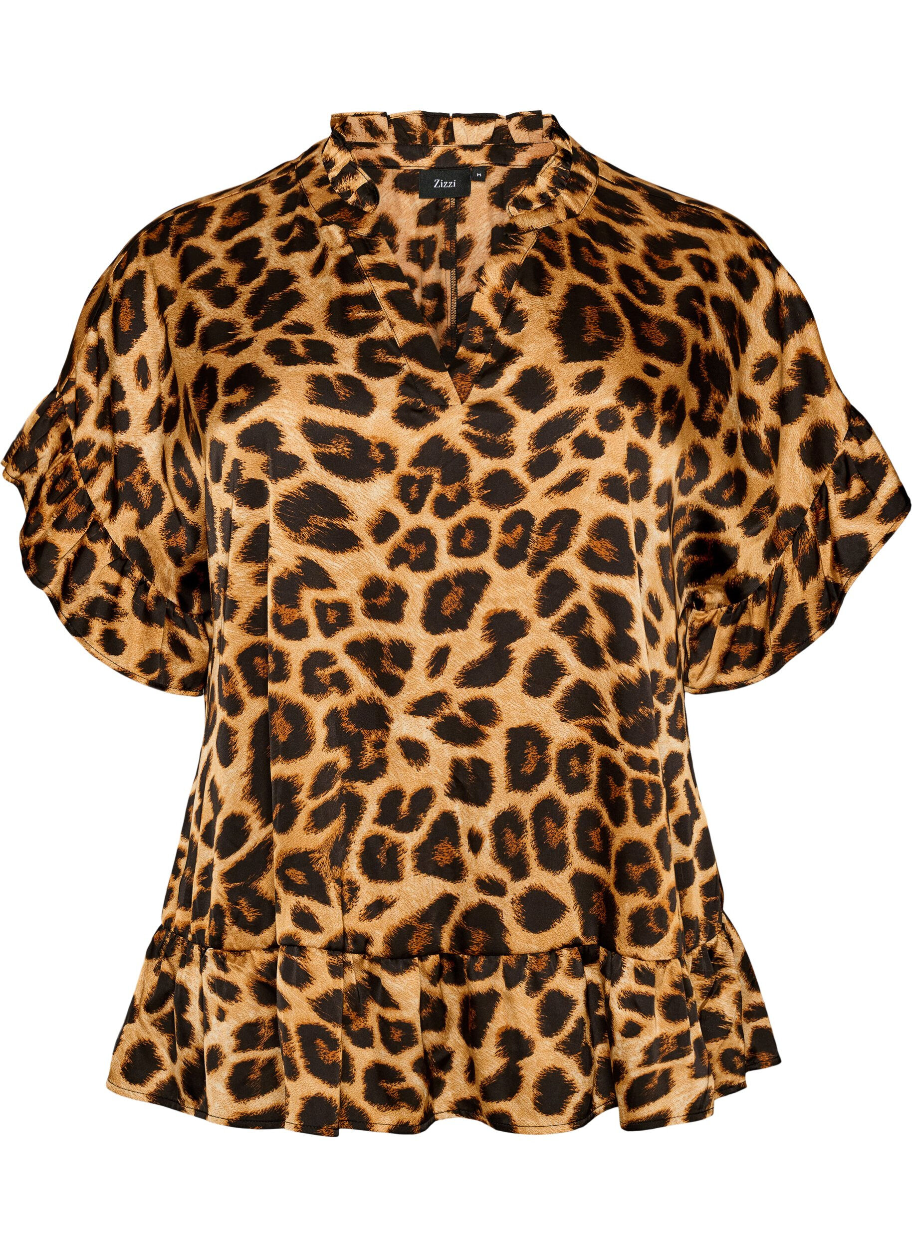 ZizziBluse med leopardprint og fl&aelig;sedetaljer, Brun, Packshot image number 0