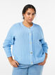 Kabelstrikket cardigan med gyldne knapper, Bl&aring;, Model image number 0