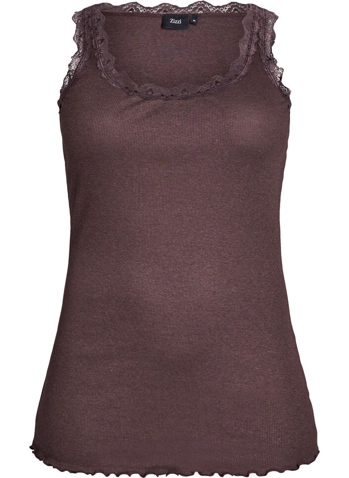 Top med blondekant, Brun, Packshot image number 0