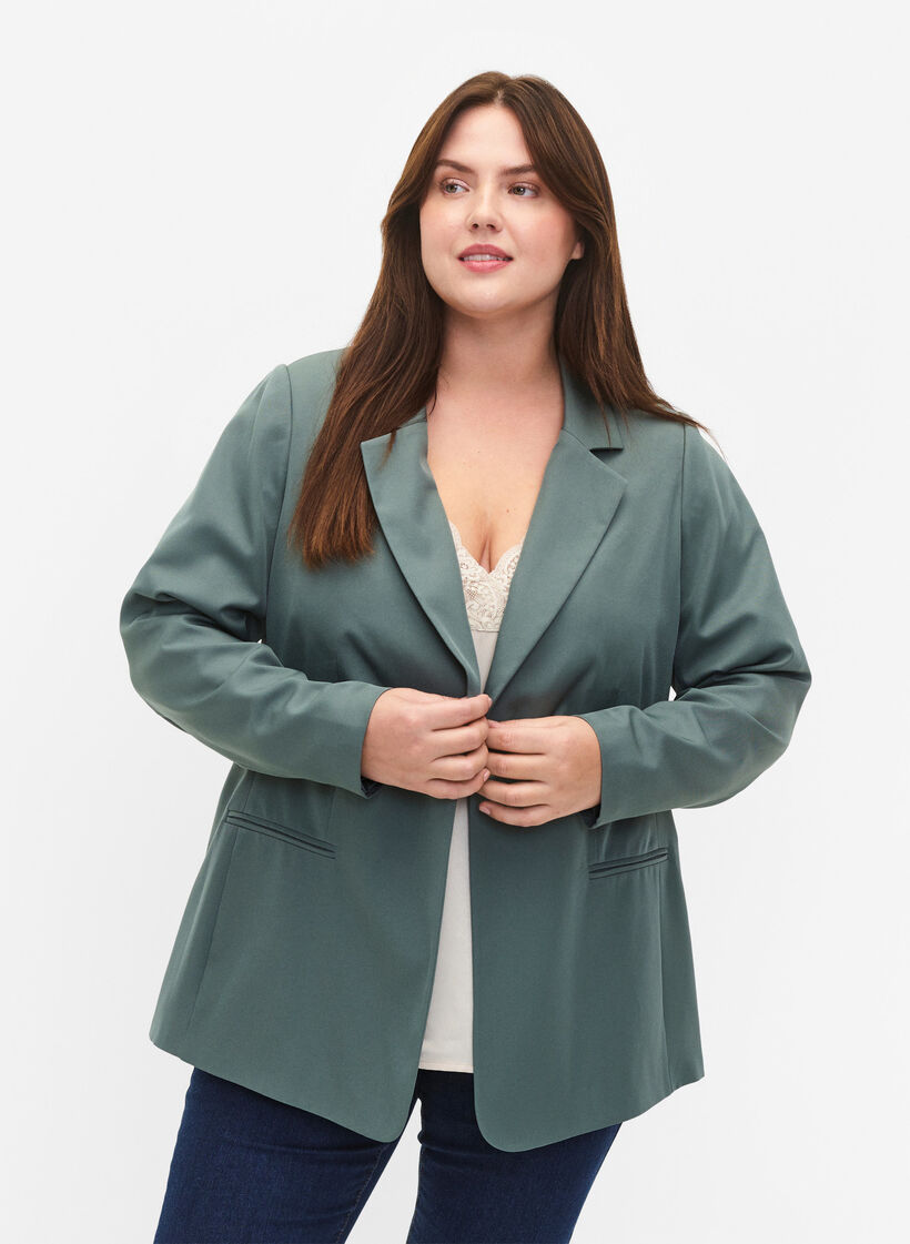 FLASH - Enkel blazer med knap, Grøn, Model image number 0