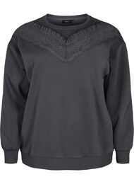 Sweatshirt med flæse og crochet detalje, Dark Grey
