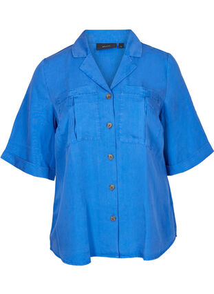 Kortærmet skjorte med brystlommer, Dazzling Blue, Packshot image number 0