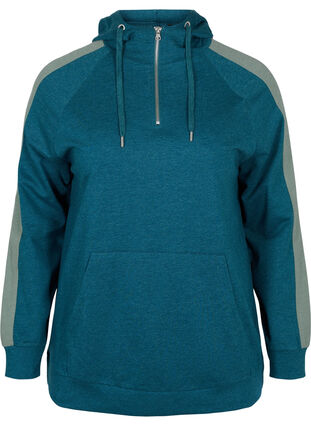 Sweatshirt med lynlås og hætte, Deep Teal, Packshot image number 0