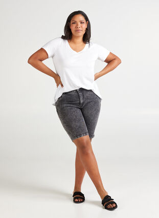 Denim shorts med høj talje, Grey Denim, Model image number 2