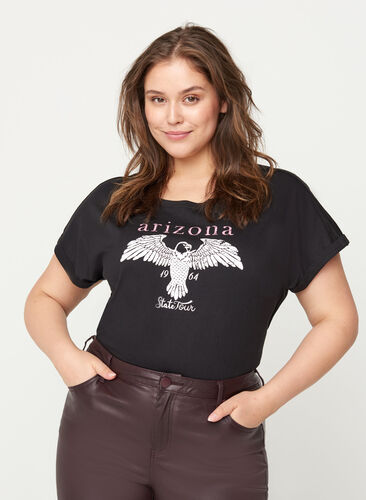 Kortærmet bomulds t-shirt med print, Black w. Arizona , Model image number 0