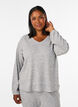 Jerseybluse med ribstruktur og V-hals, Gr&aring;, Model image number 0