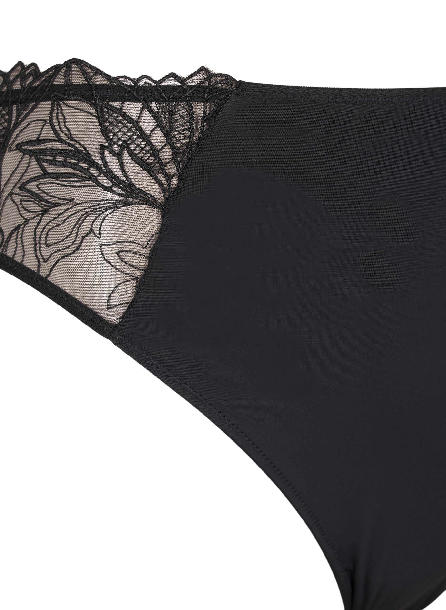 ZizziG-streng i microfiber med blonder, Sort, Packshot image number 2
