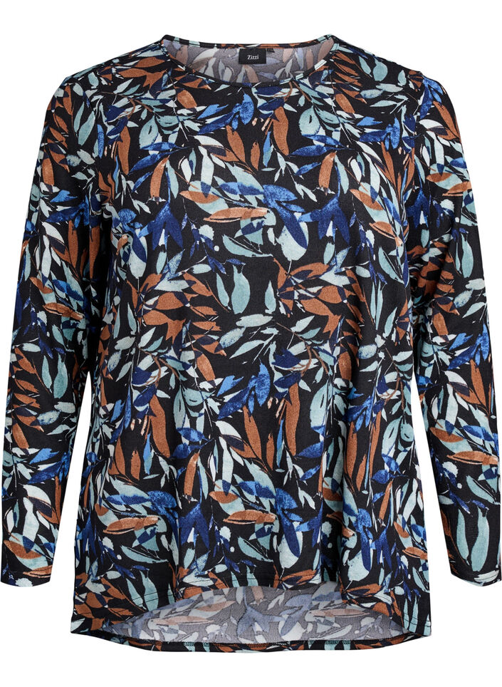 M&oslash;nstret bluse med lange &aelig;rmer, Bl&aring;, Packshot image number 0