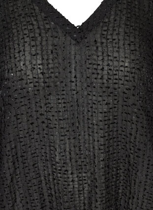 Struktureret bluse med smock og v-hals, Black, Packshot image number 2
