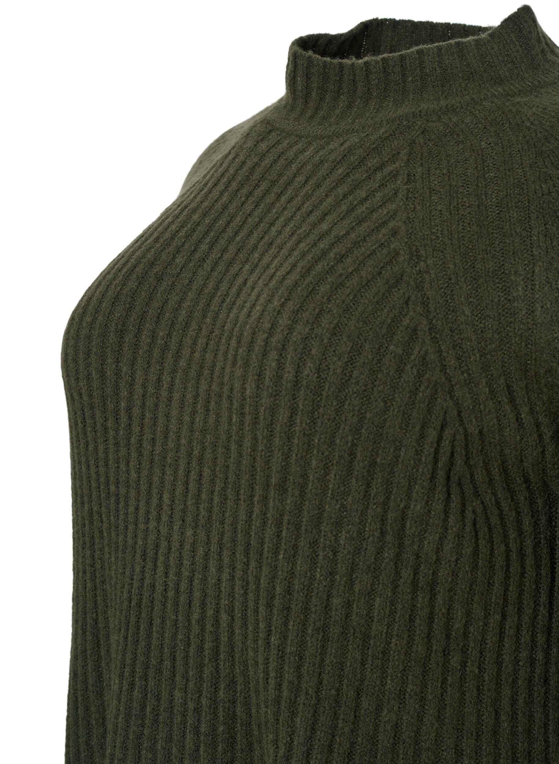 Zizzi Turtleneck strikbluse med rib, Forest Night Mel., Packshot image number 2