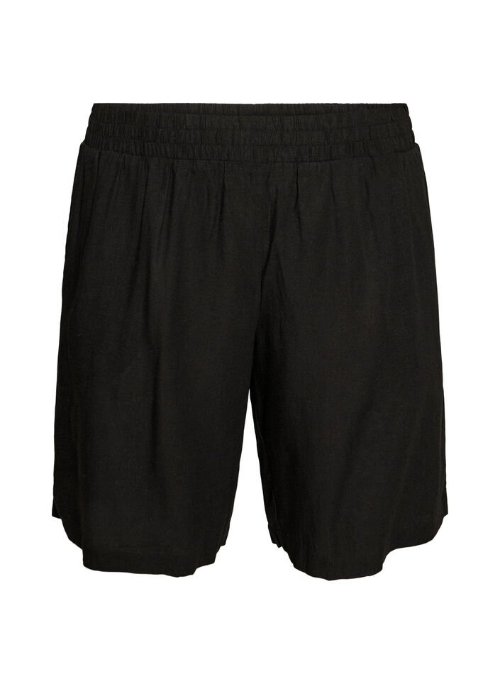 Shorts i h&oslash;r og viskose med h&oslash;j talje, Sort, Packshot image number 0