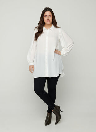 Lang skjorte med lette pufærmer, Bright White, Model image number 2