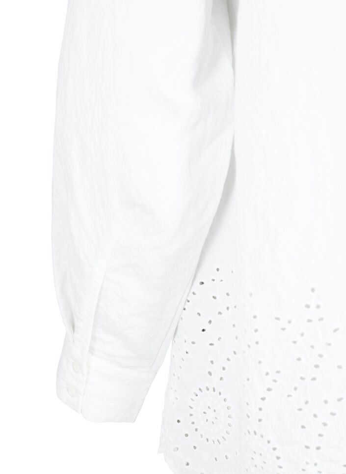 Skjorte i viskose med broderi anglaise, Bright White, Packshot image number 3