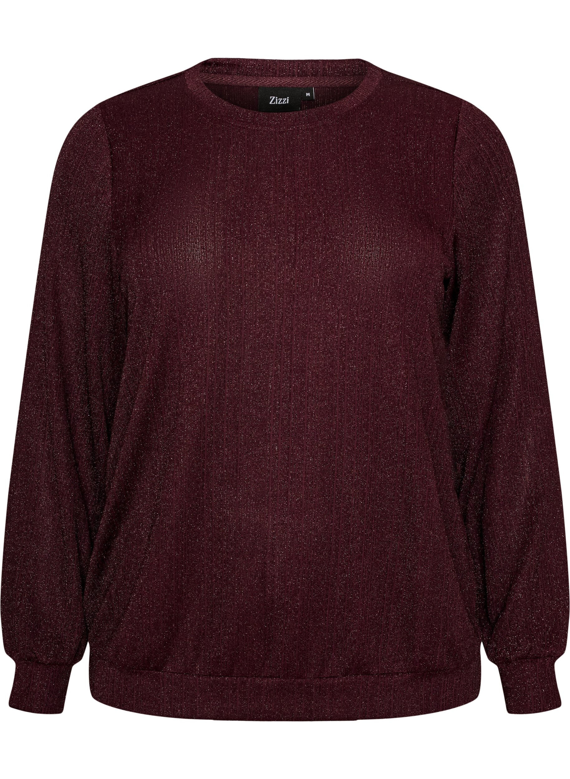 ZizziBluse med lodret struktur og glittertr&aring;d, R&oslash;d, Packshot image number 0