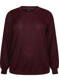 Bluse med lodret struktur og glittertr&aring;d, R&oslash;d