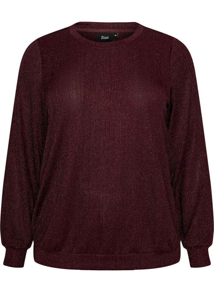 Bluse med lodret struktur og glittertr&aring;d, R&oslash;d, Packshot image number 0