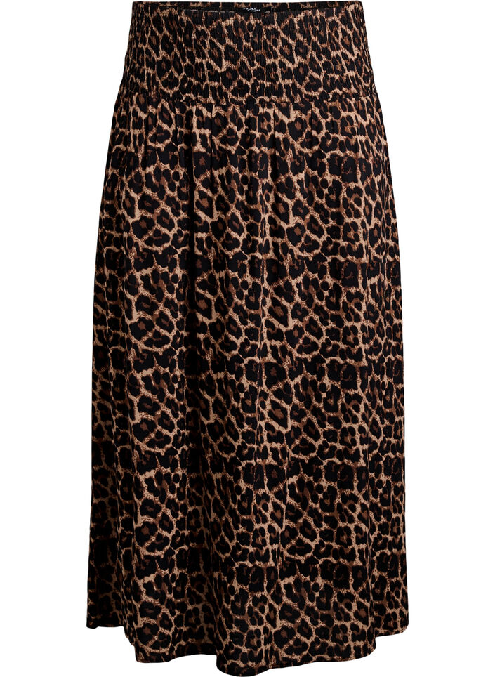 Maxinederdel i viskose med smock, Brun, Packshot image number 0