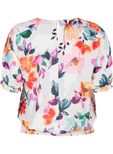 Blomstret bluse med smock, Buttercream Flower , Packshot image number 1