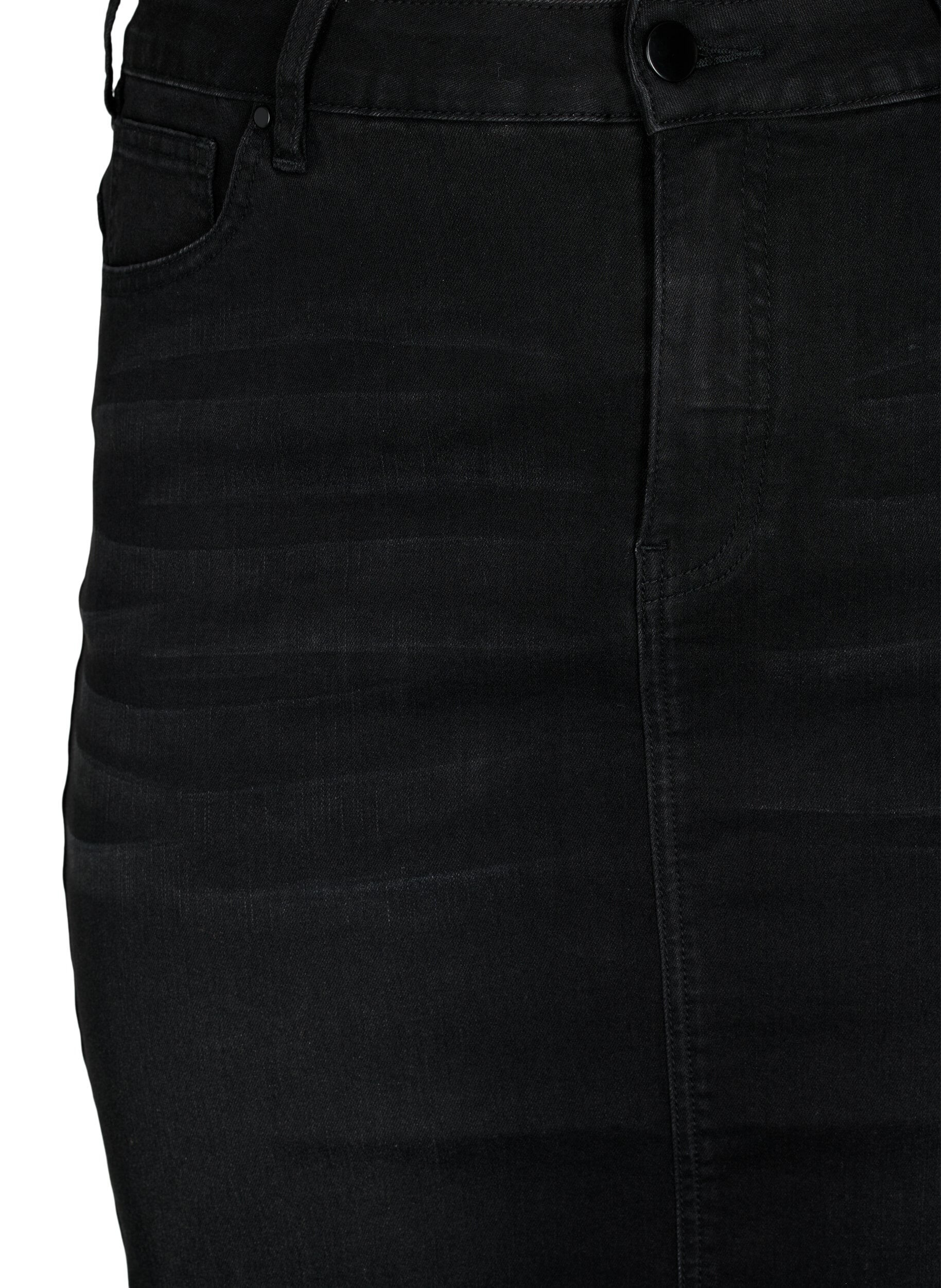 Zizzi Denim midinederdel med slids, Sort, Packshot image number 2