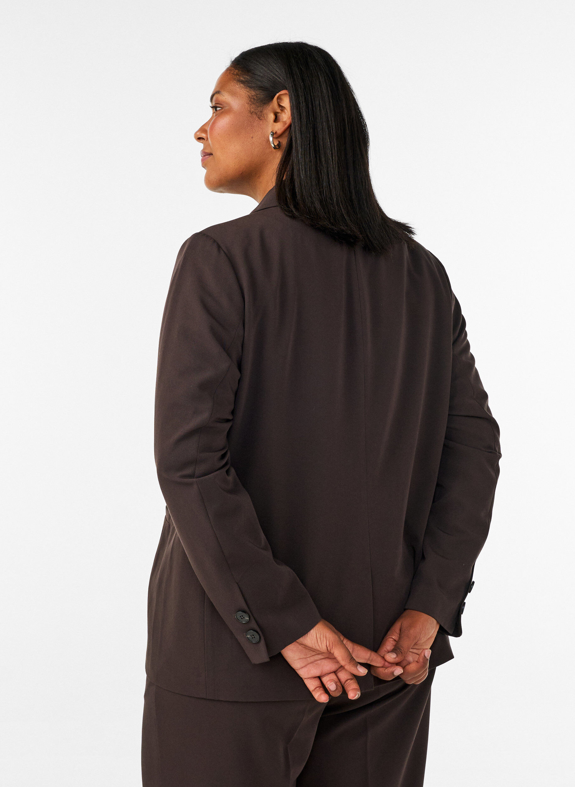 ZizziDobbeltradet blazer med l&oslash;s pasform, Brun, Model image number 2