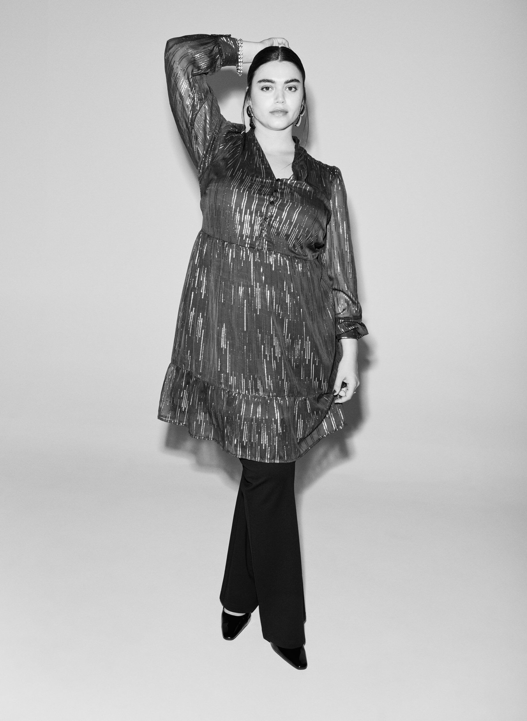 Zizzi Kort festkjole med glitrende m&oslash;nster, Bl&aring;, Image image number 0