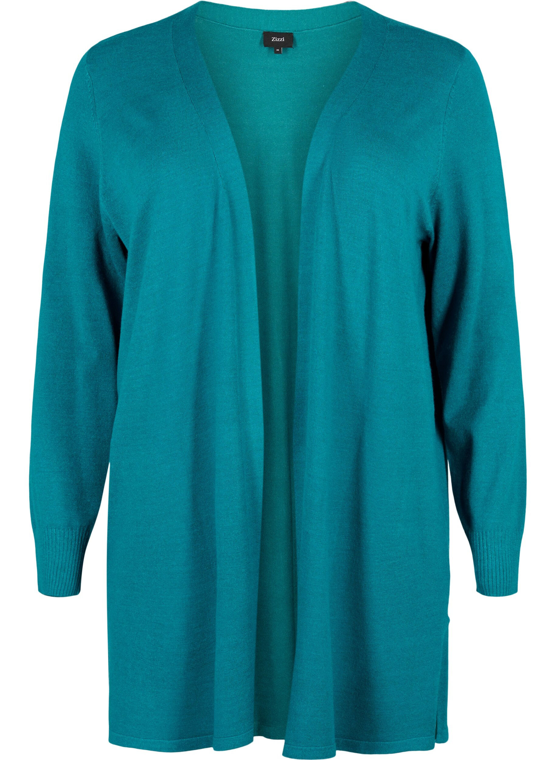 Zizzi Strikket cardigan med slids og rib, Deep Lake Mel. , Packshot image number 0