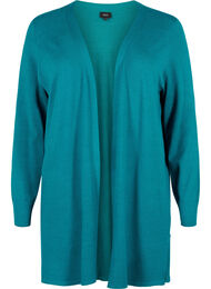 Strikket cardigan med slids og rib, Deep Lake Mel. 