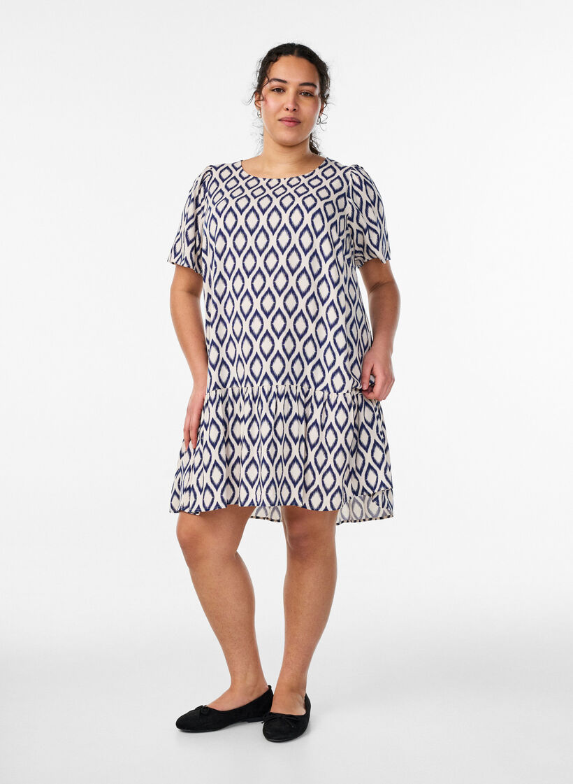 Kjole i viskose med sk&aelig;ring, Bl&aring;, Model image number 1