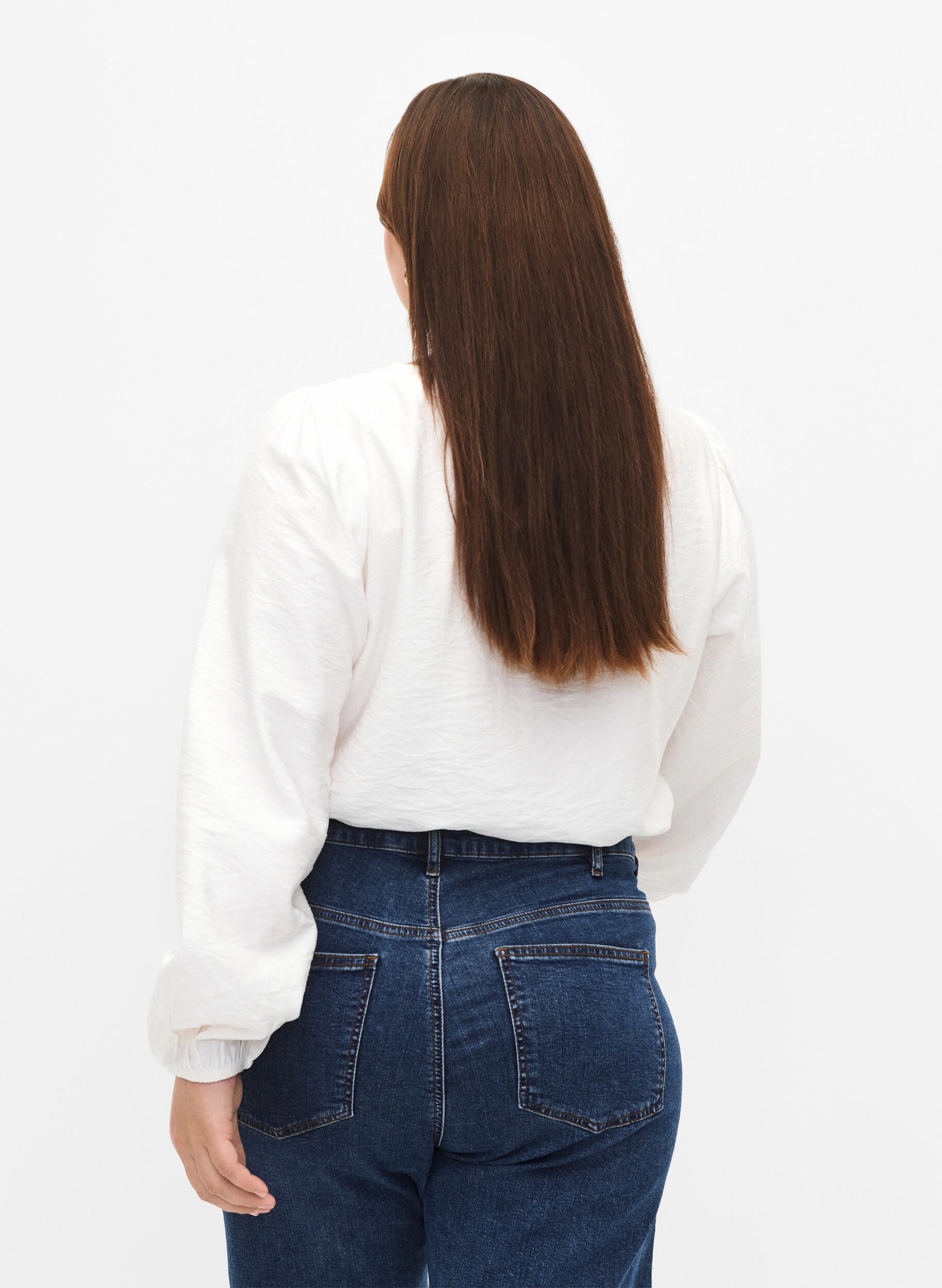 Zizzi Bluse i viskose med crochet detalje, Bright White, Model image number 1