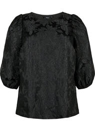 Bluse i jacquard med 3/4 ærmer, Black