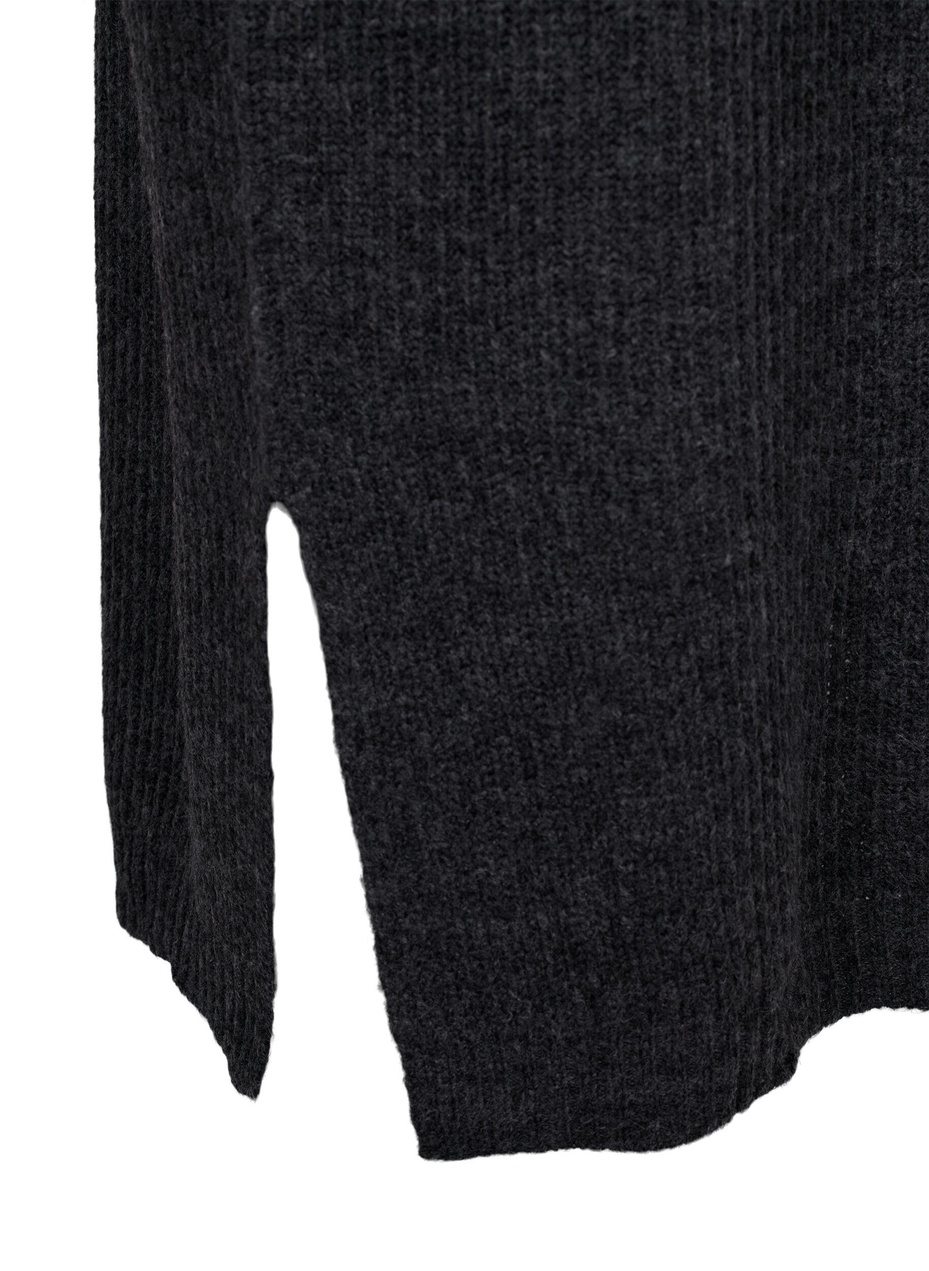 ZizziLang oversize strikkjole med slids, Gr&aring;, Packshot image number 3