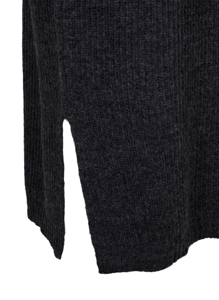 Lang oversize strikkjole med slids, Gr&aring;, Packshot image number 3