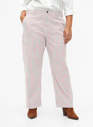 Stribede cargo jeans med straight fit, Rose White Stripe, Model image number 2