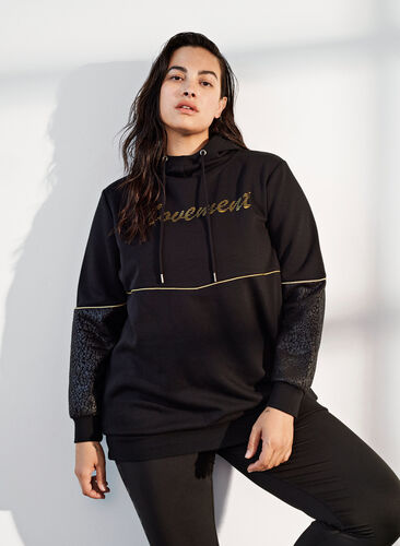 Sweatshirt med hætte og print, Black, Image image number 0