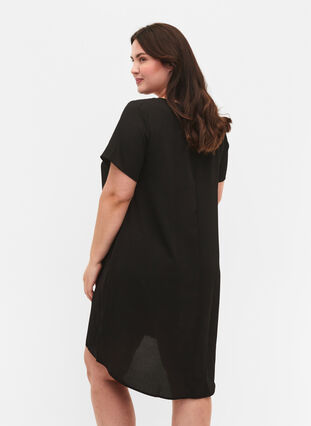 Kjole med print og korte ærmer, Black, Model image number 1