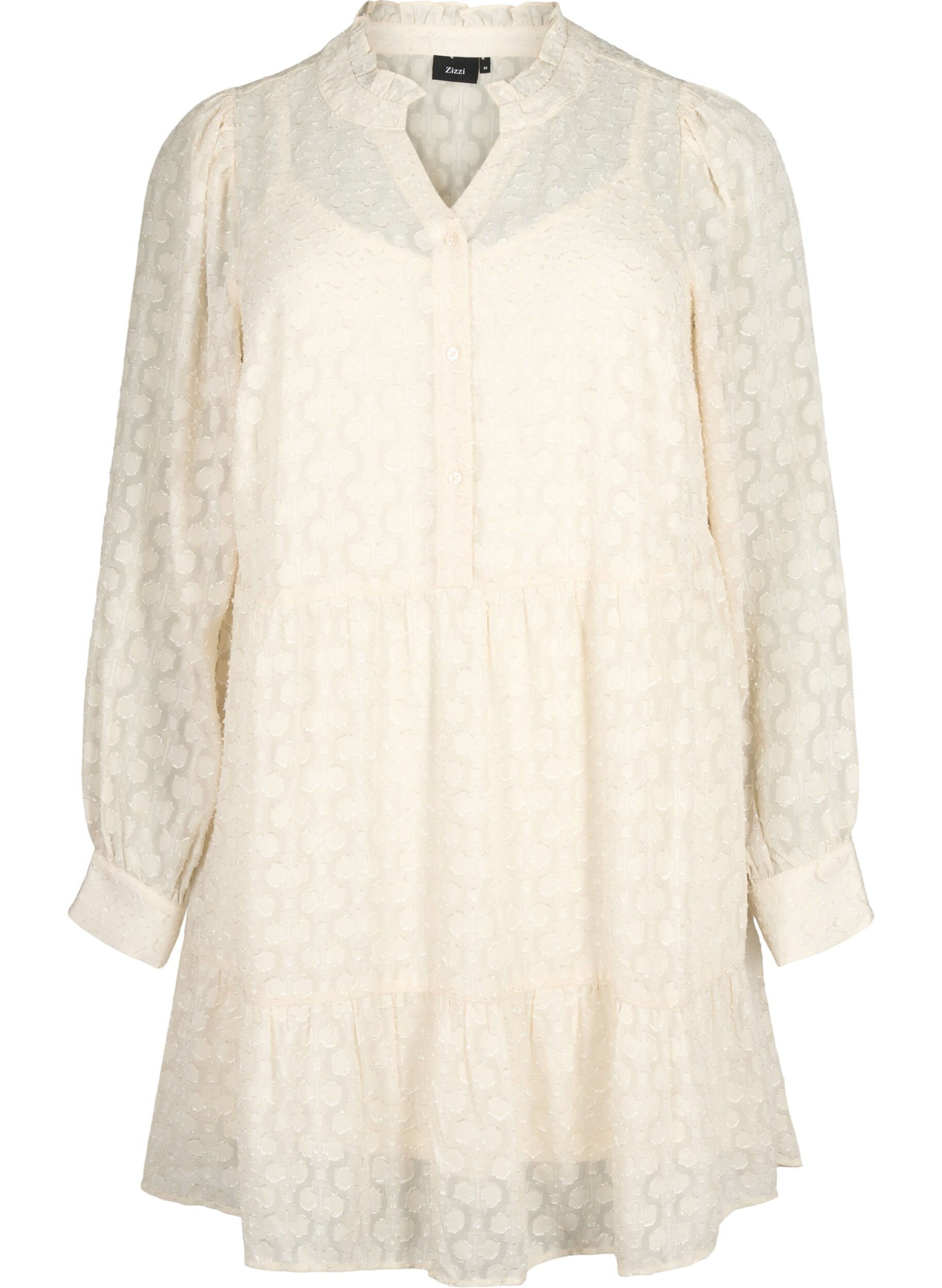 Zizzi Jacquard kjole med fl&aelig;sekrave, Birch, Packshot image number 0