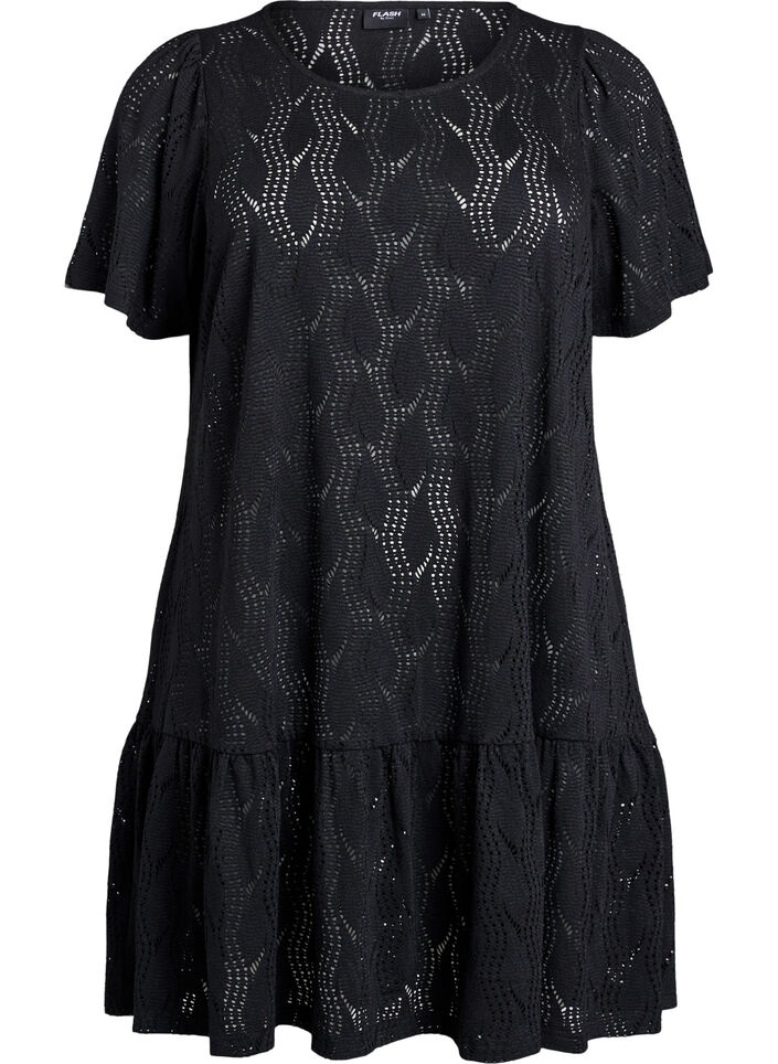FLASH - Kort jerseykjole med hulmønster, Black, Packshot image number 0