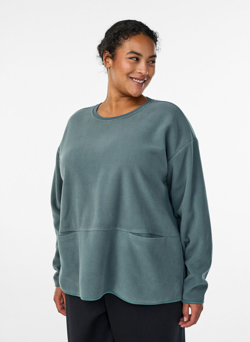 L&oslash;s fleecebluse med lommer, Gr&oslash;n, Model image number 0