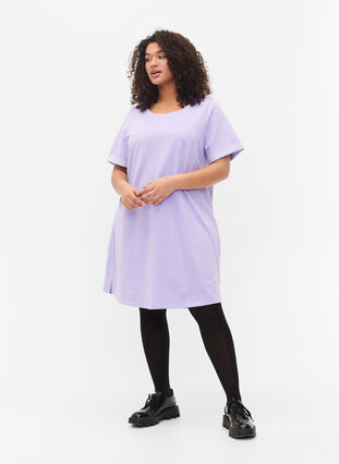 Sweatkjole med korte ærmer og slids, Lavender, Model image number 2