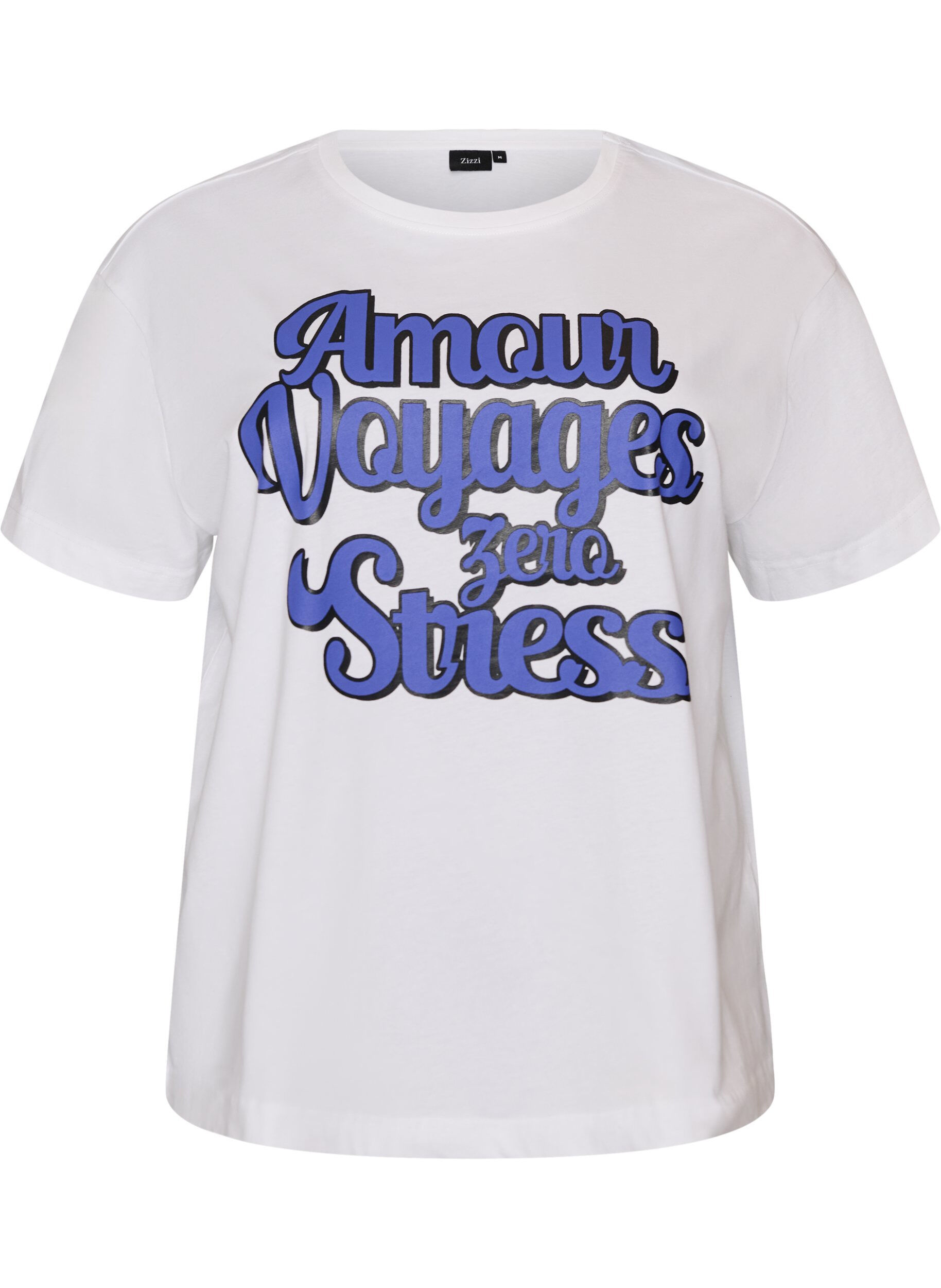 ZizziT-shirt i bomuld med korte &aelig;rmer og print, Hvid, Packshot image number 0