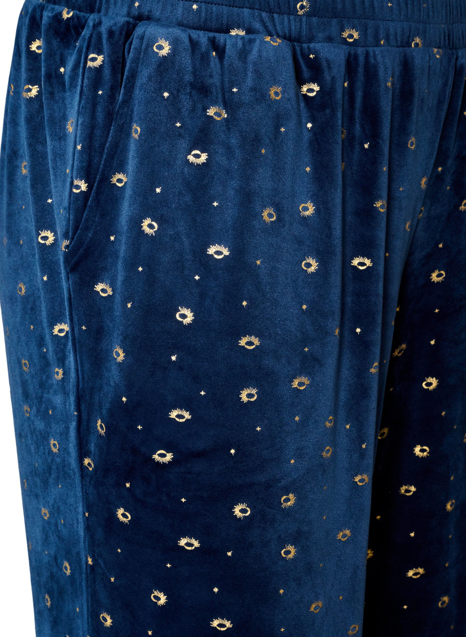 ZizziPyjamasbukser i velour med all-over print, Bl&aring;, Packshot image number 2
