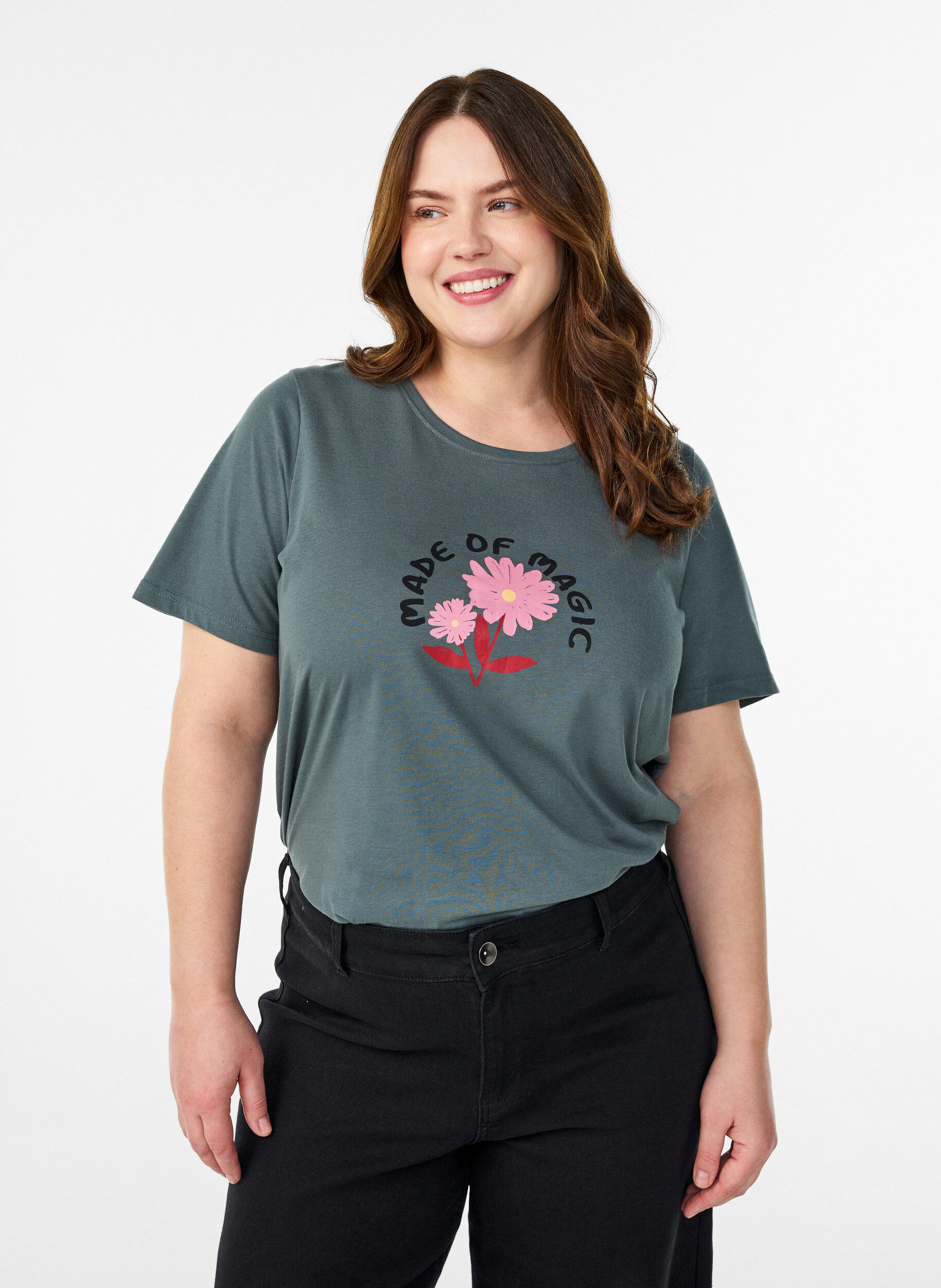 T-shirt med motiv, Gr&oslash;n, Model