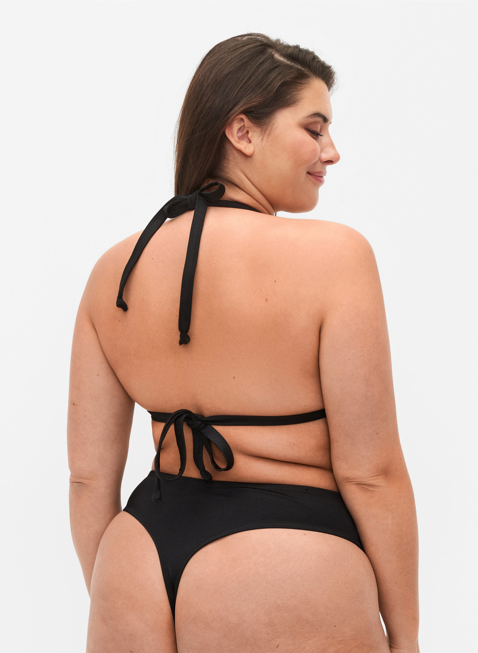 Zizzi Ensfarvet trekants bikini bh, Sort, Model image number 1