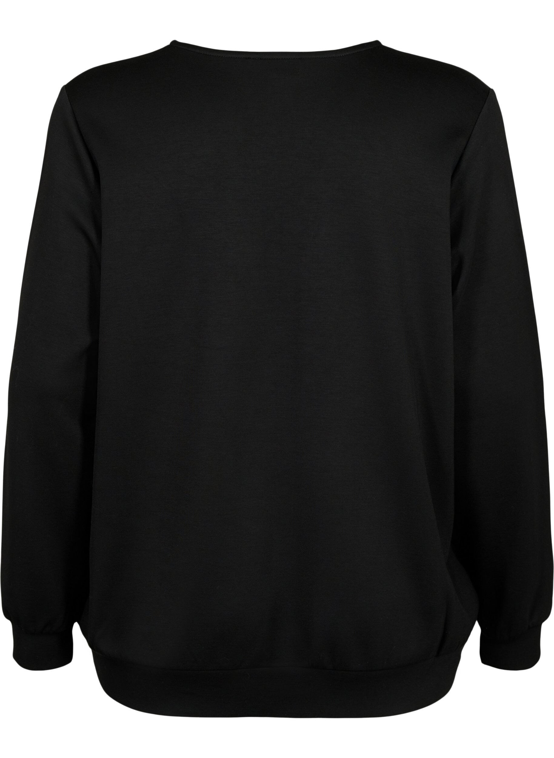 Zizzi Sweatshirt med v-hals og lomme, Black, Packshot image number 1