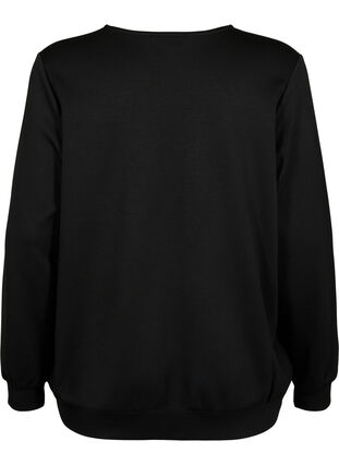 Sweatshirt med v-hals og lomme, Black, Packshot image number 1