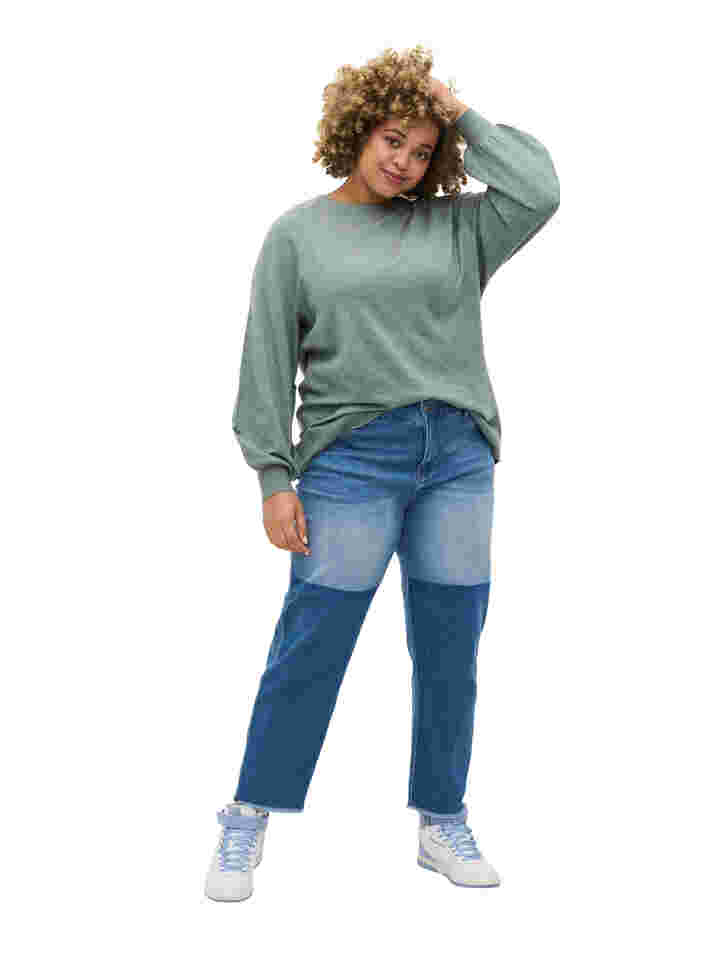 Cropped jeans med kontrast, Blue denim, Model image number 3
